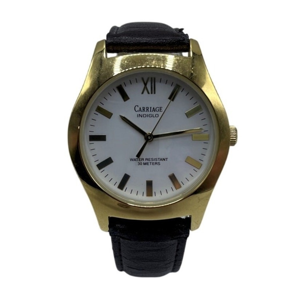 Carriage Timex Men Watch 30m Indiglo Roman Numeral Analog Quartz C9A041 Gold